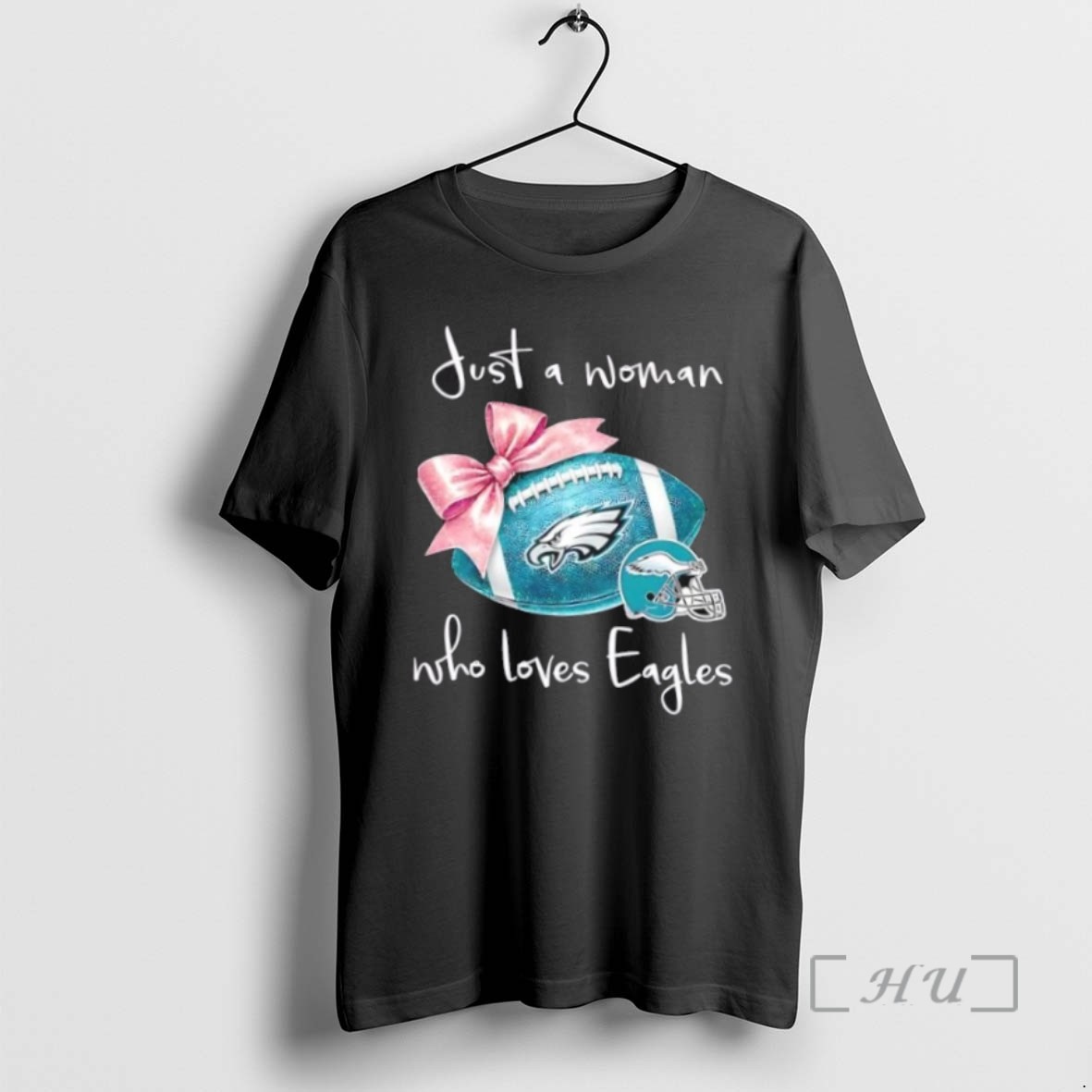 Limited Edition Just A Woman Who Loves Philadelphia Eagles Football Helmet Tee Shirt Sweater Hoodie
