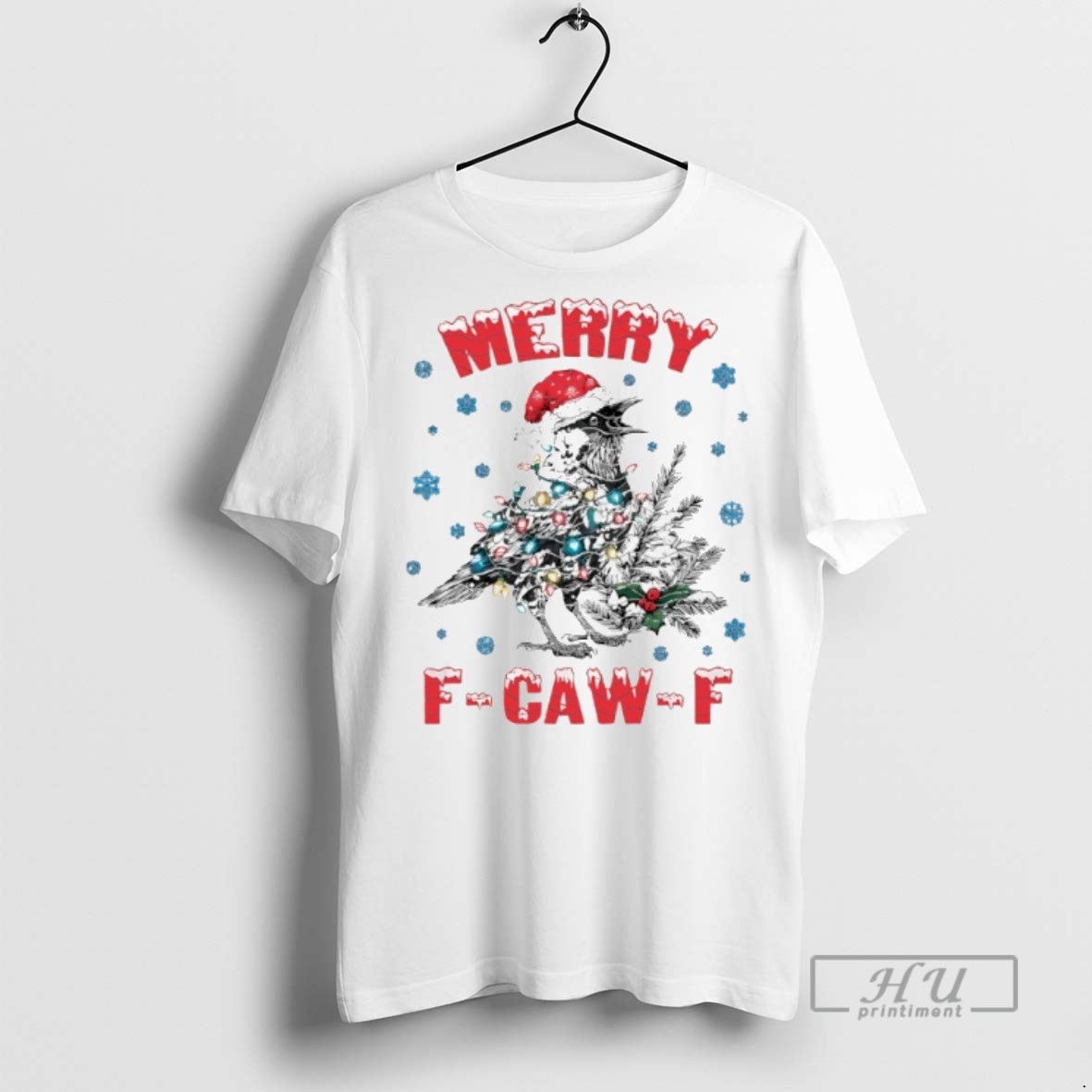 Limited Edition Santa Crow Merry F Caw F Graphic Tee Shirt Sweatshirt Hoodies