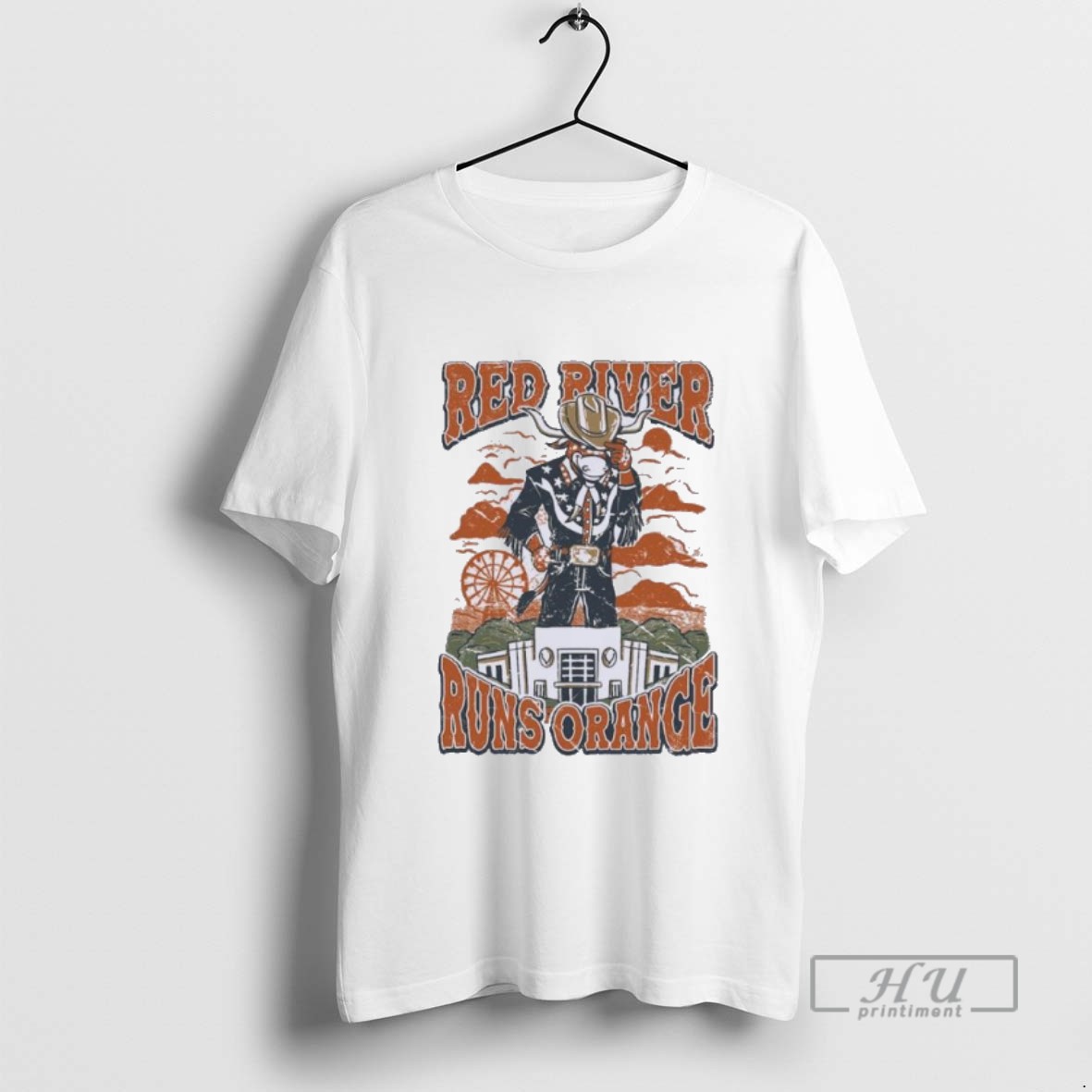 Limited Edition Texas Longhorns Red River Runs Orange Graphic Tee Shirt Sweatshirt Hoodies