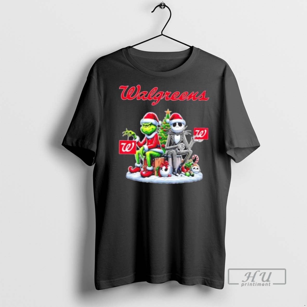 Limited Edition Walgreens X Grinch And Jack Skellington Unwilling Friends Merry Christmas Graphic Tee Shirt Sweatshirt Hoodies