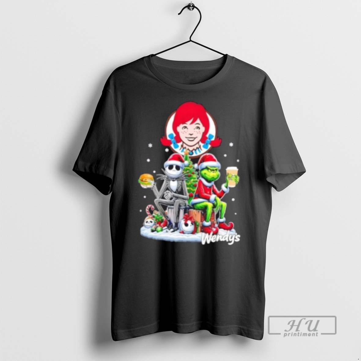 Limited Edition Wendys X Grinch And Jack Skellington Unwilling Friends Merry Christmas Graphic Tee Shirt Sweatshirt Hoodies