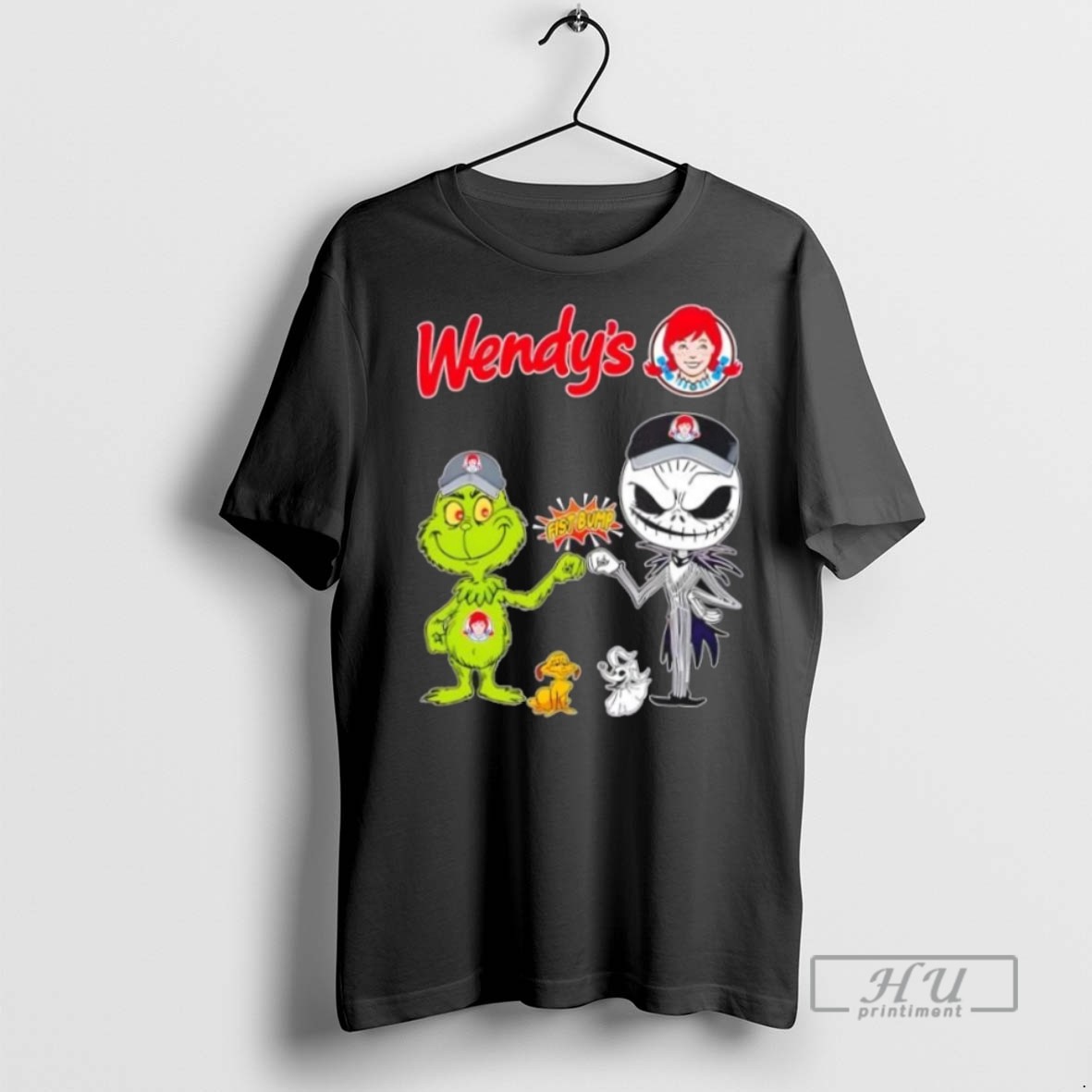 Limited Edition Wendys X Grinch And Jack Skellington Fist Bump Uniwilling Friends Graphic Tee Shirt Sweatshirt Hoodies