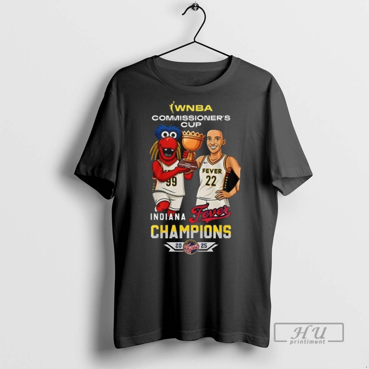 New Indiana Fever Caitlyn Clark 2025 Wnba Commissioners Cup Champions Mascot Art Double Sided Tee Shirts Sweatshirt Hoodies