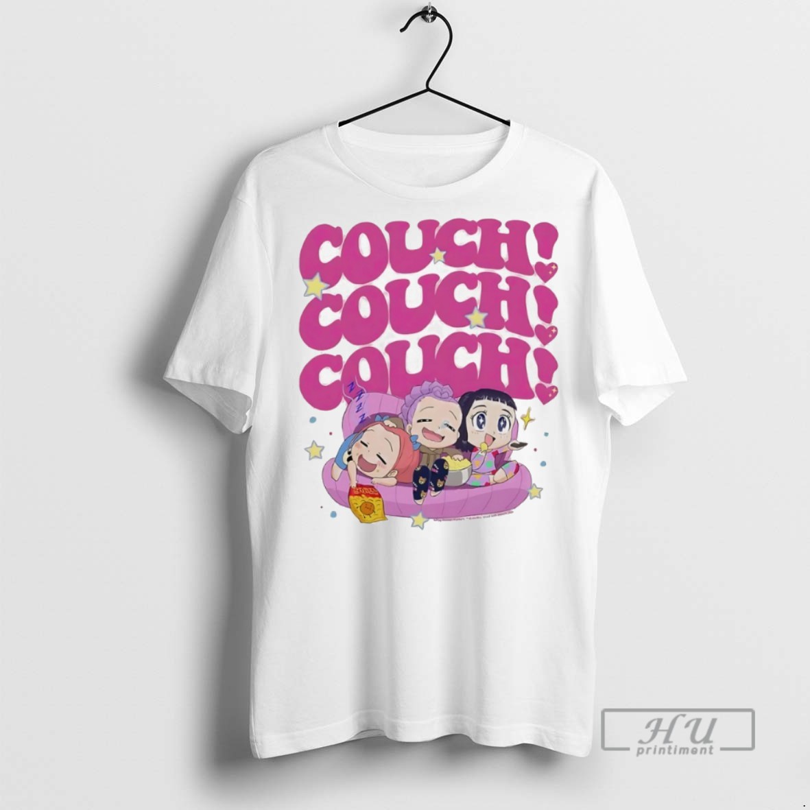New Kpop Demon Hunters Huntrix Chibi Couch Snacking Girls Skimmer Tee Shirts Sweatshirt Hoodies