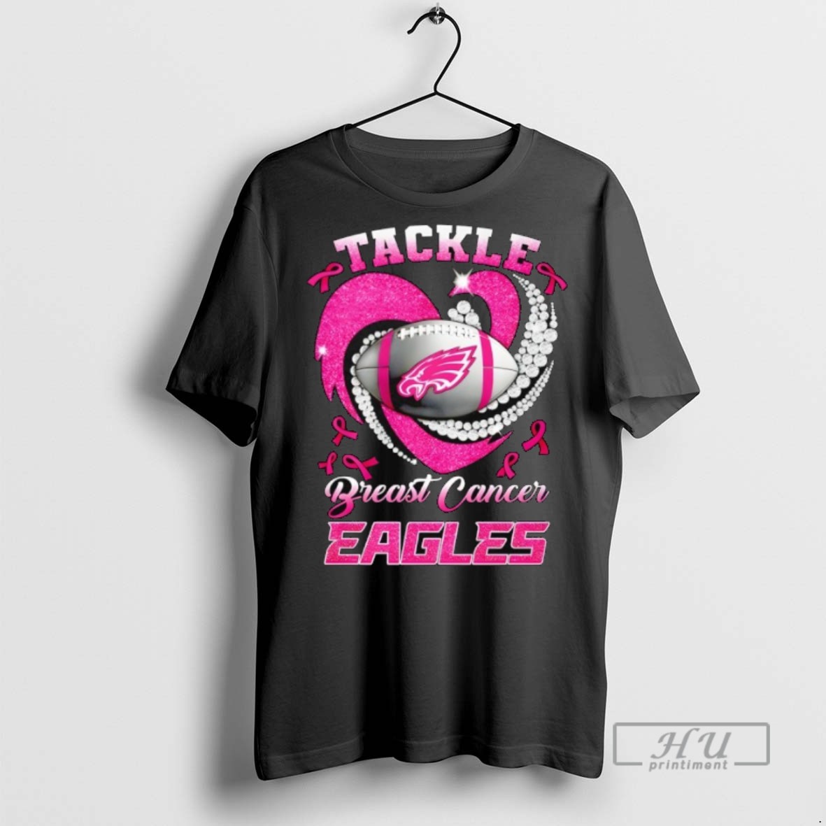 New Philadelphia Eagles Breast Cancer Awareness Tackle Heart Tee Shirts Sweatshirt Hoodies