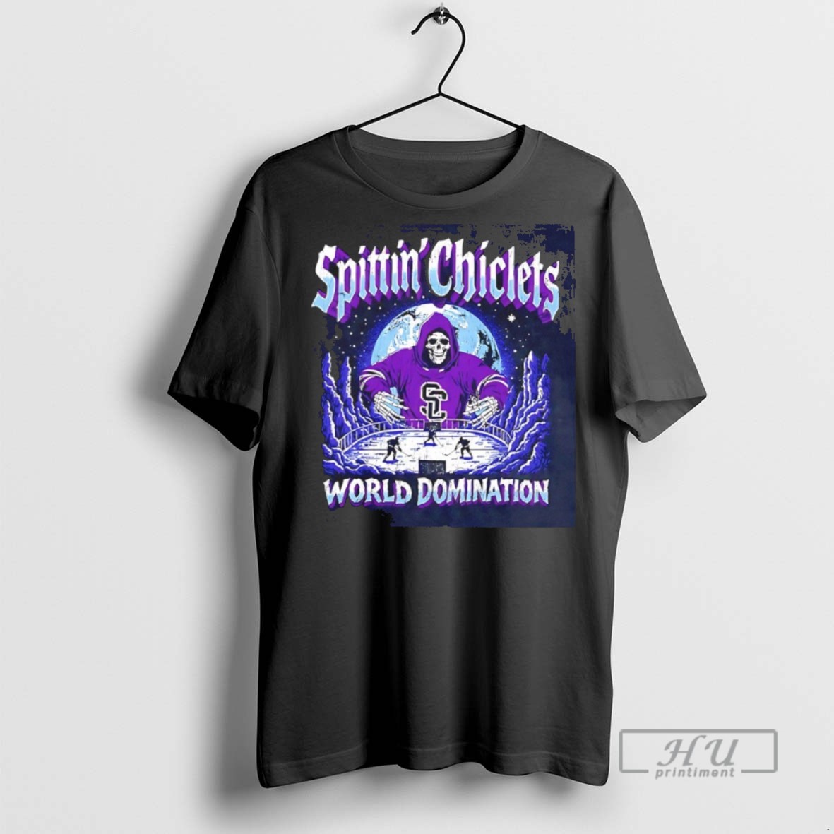 New Spittin Chiclets World Domination Skeleton Hockey Tee Shirts Sweatshirt Hoodies