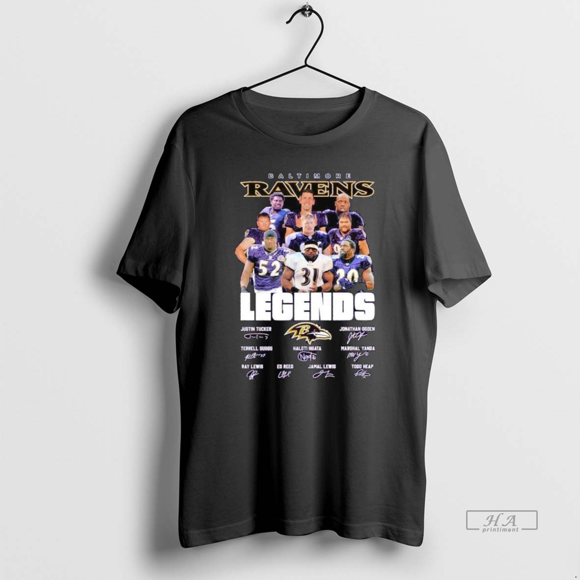 Official Baltimore Ravens Legends Names Signatures T Shirt