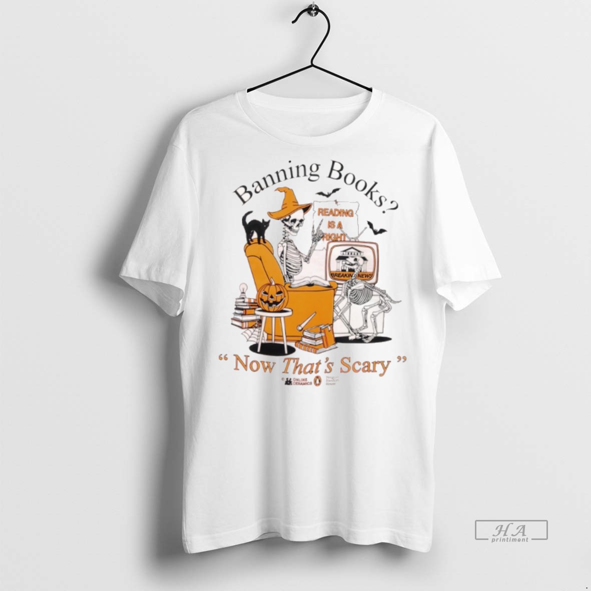 Official Banning Books Now Thats Scary Reading Is A Right Halloween Skeleton Pumpkin Shirt Hoodie