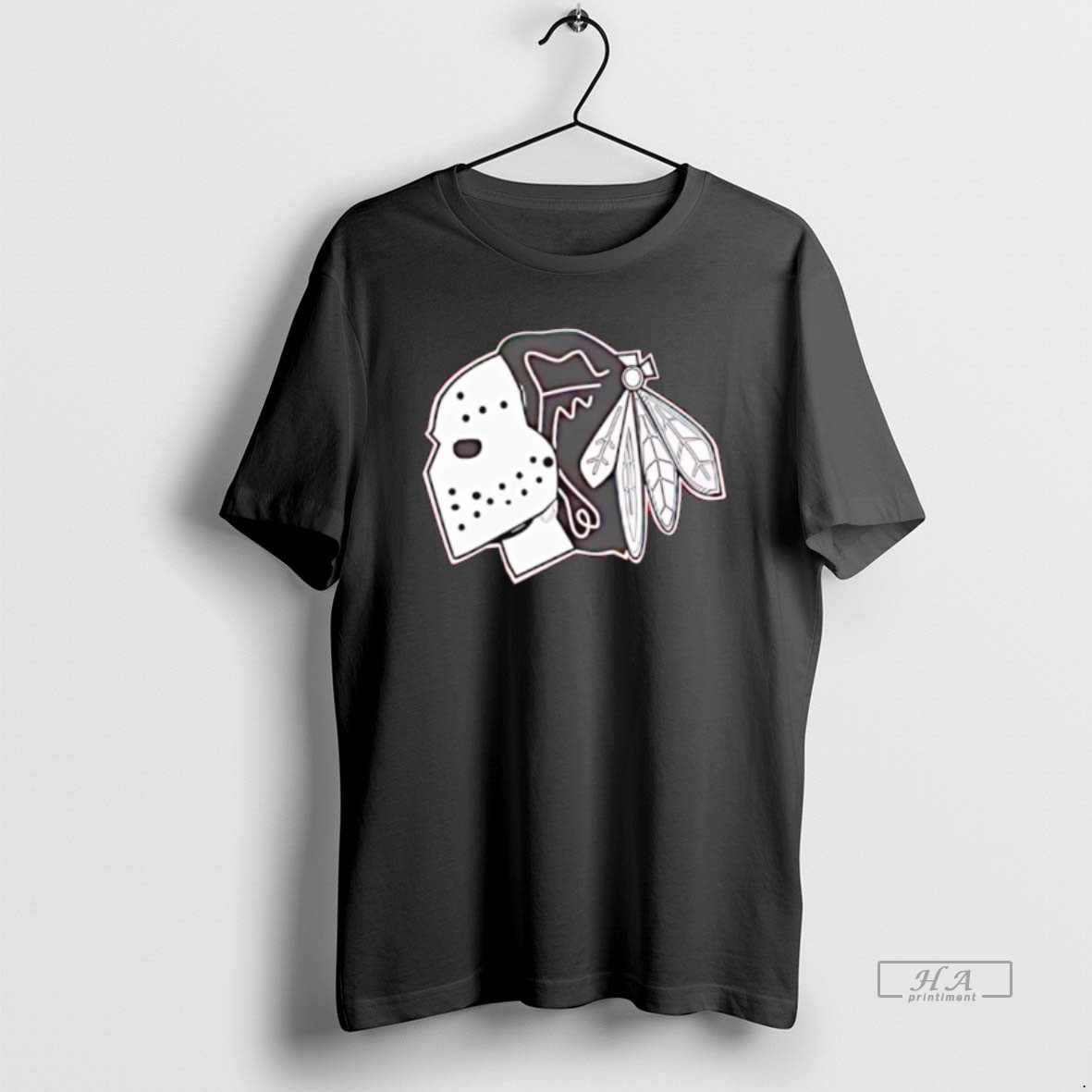 Official Chicago Blackhawks X Native American Head Hockey Mask T Shirt