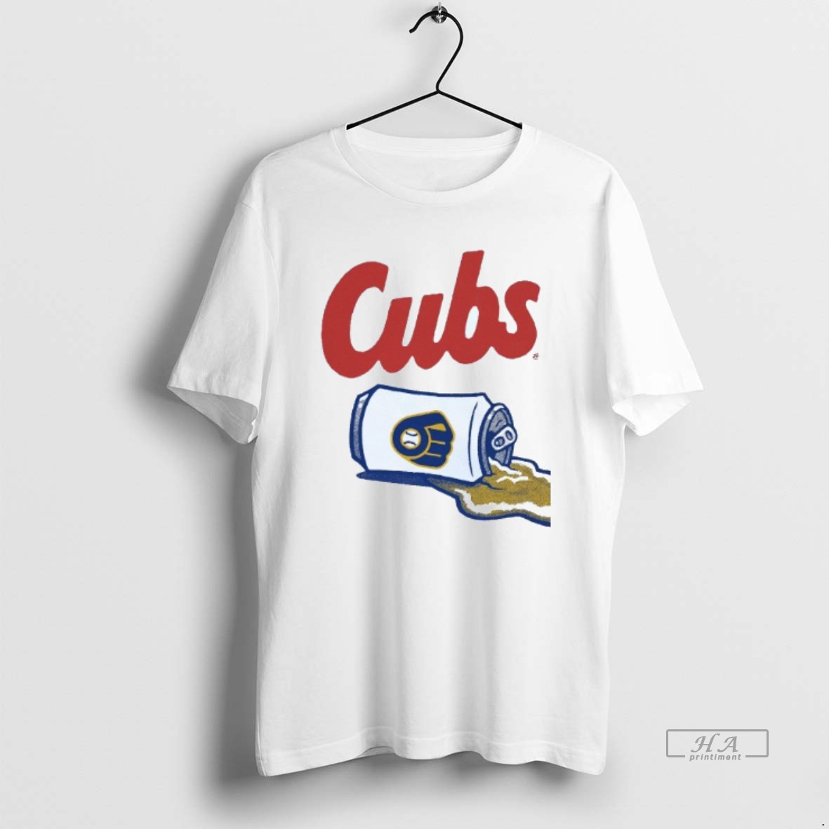 Official Chicago Cubs Victory Milwaukee Brewers Spilled Beer Mens White Tee T Shirt