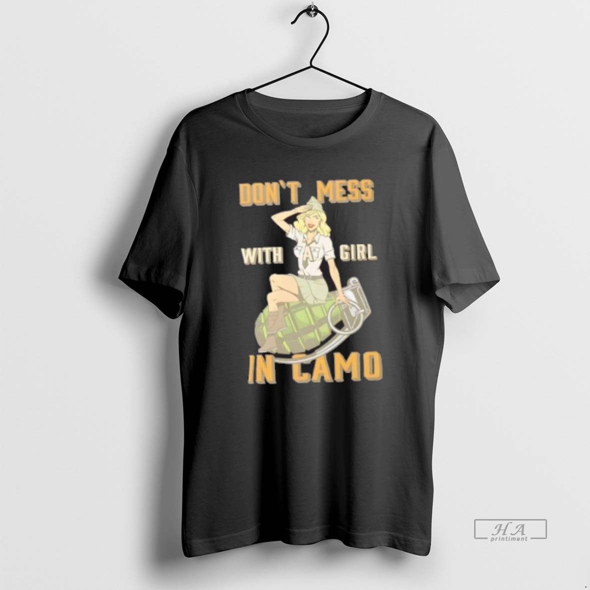 Official Dont Mess With A Girl In Camo Retro Army T Shirt