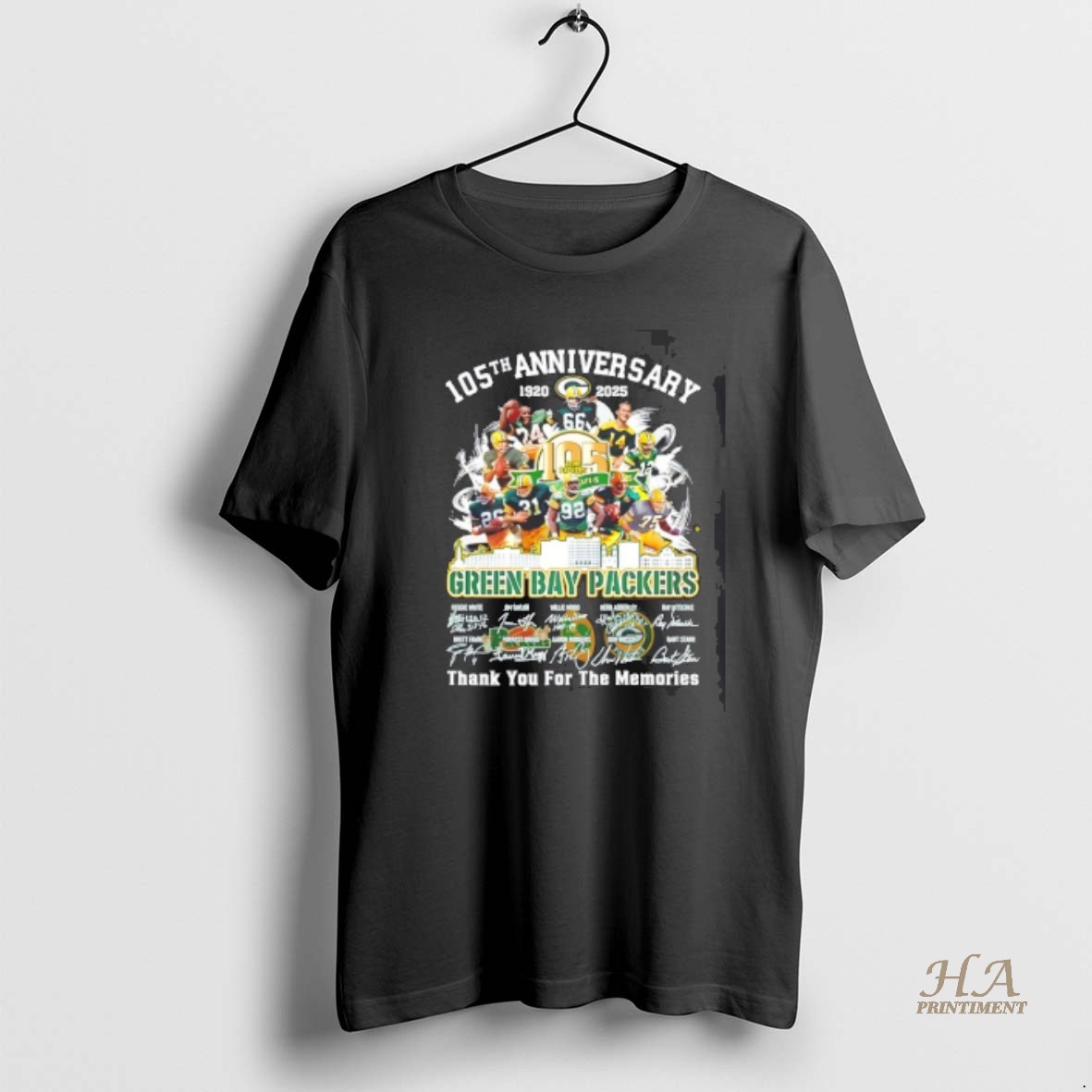 Official Green Bay Packers 105th Anniversary 1920 2025 Thank You For The Memories Skyline Signatures T Shirt