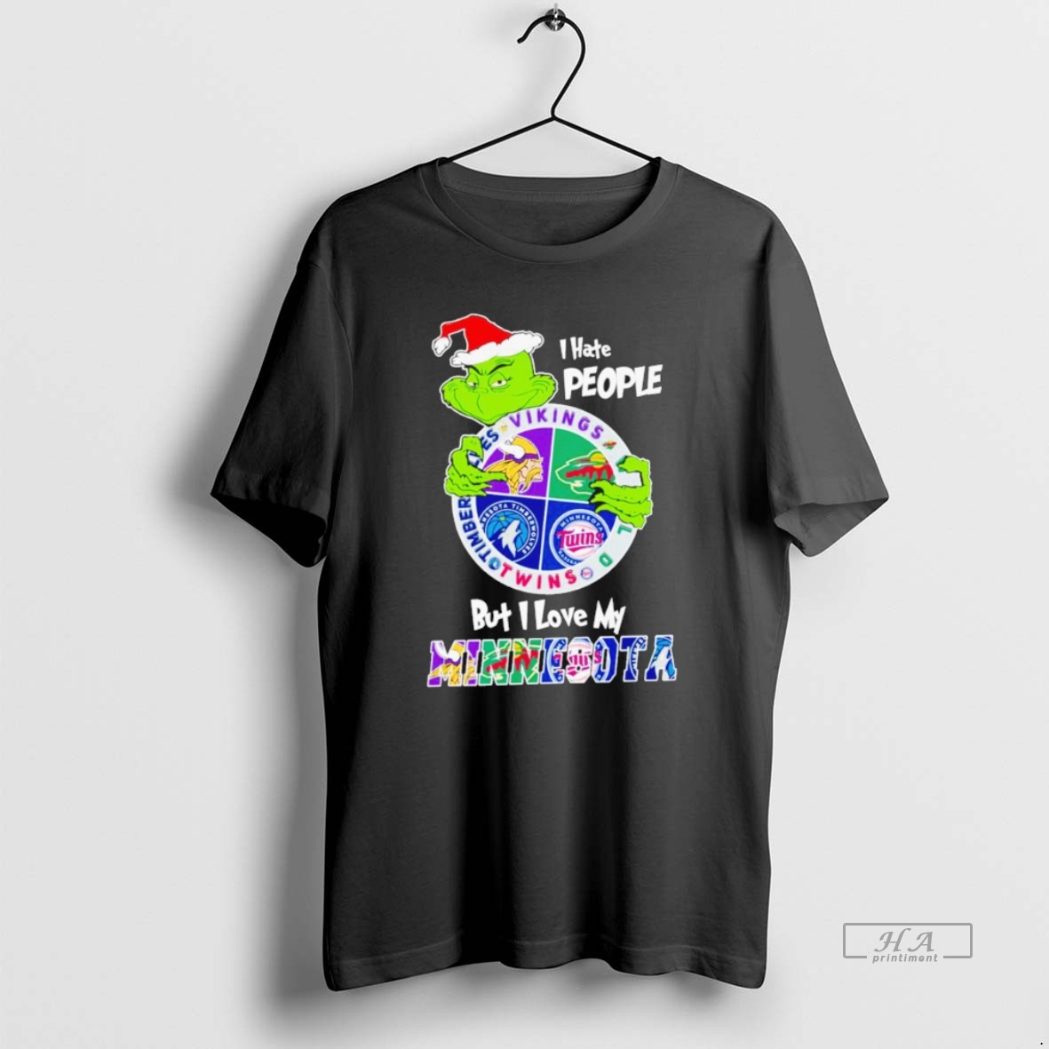 Official Grinch I Hate People But I Love My Minnesota Sports Teams Christmas Shirt