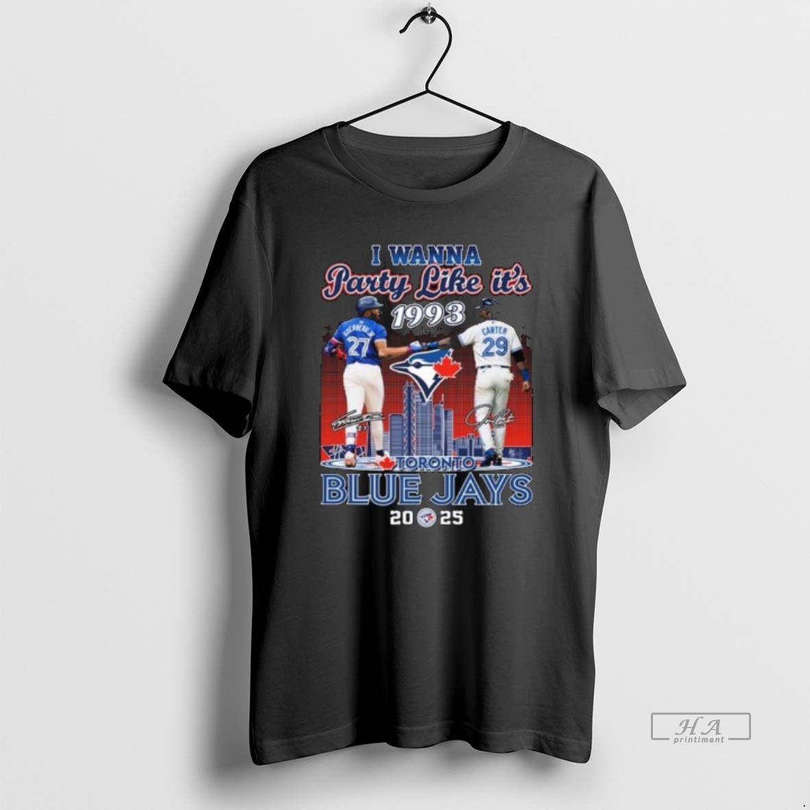 Official I Wanna Party Like Its 1993 Guerrero Jr And Carter Toronto Blue Jays Signatures 2025 Long Sleve Shirt
