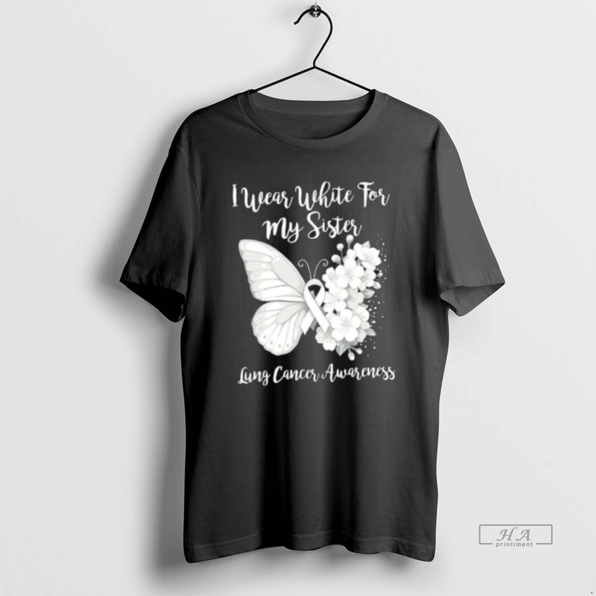 Official I Wear White For My Sister Lung Cancer Awareness Butterfly Floral Shirt