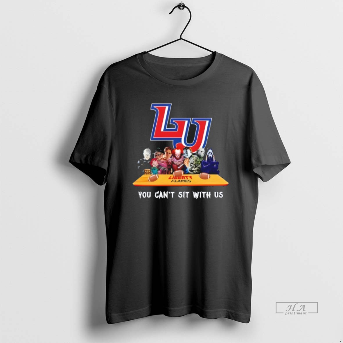 Official Liberty Flames Horror Movie Characters You Cant Sit With Us Halloween Shirt