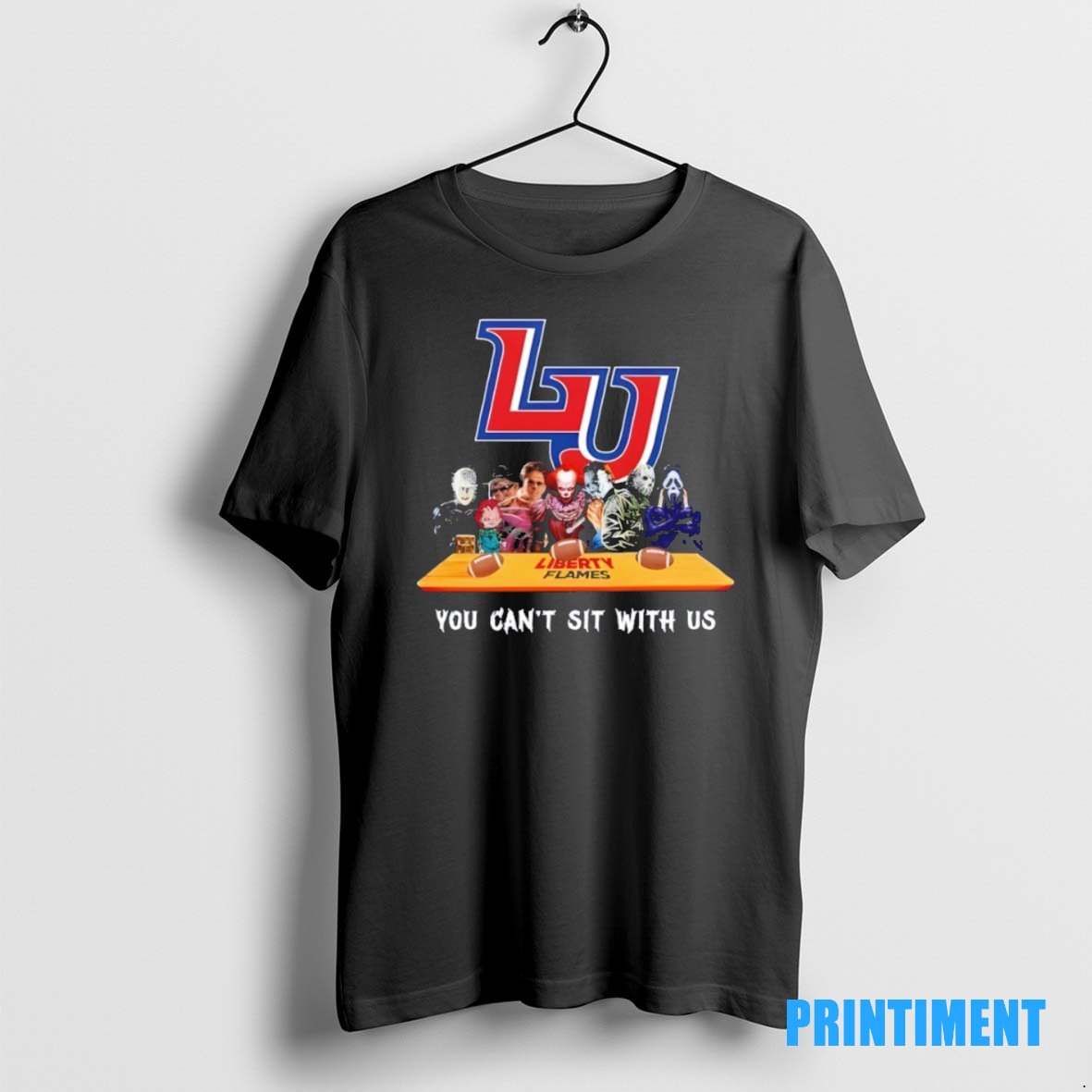 Official Liberty Flames Horror Movie Characters You Cant Sit With Us Halloween Tee Sweater Hoodie