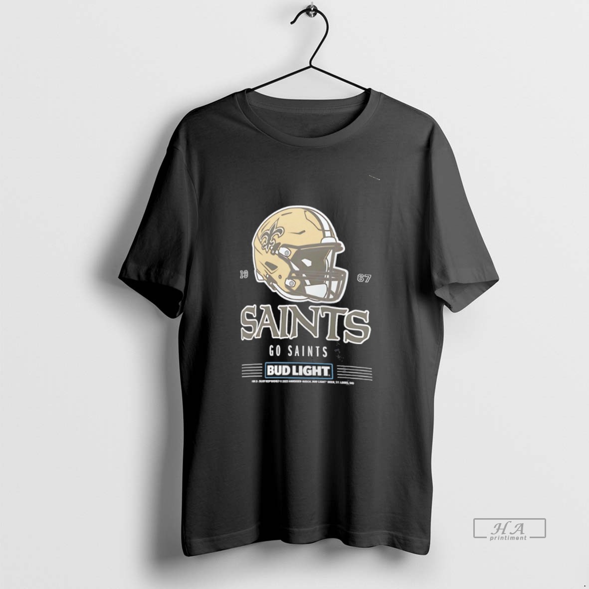 Official New Orleans Saints Bud Light 1967 Go Saints Football Helmet Shirt