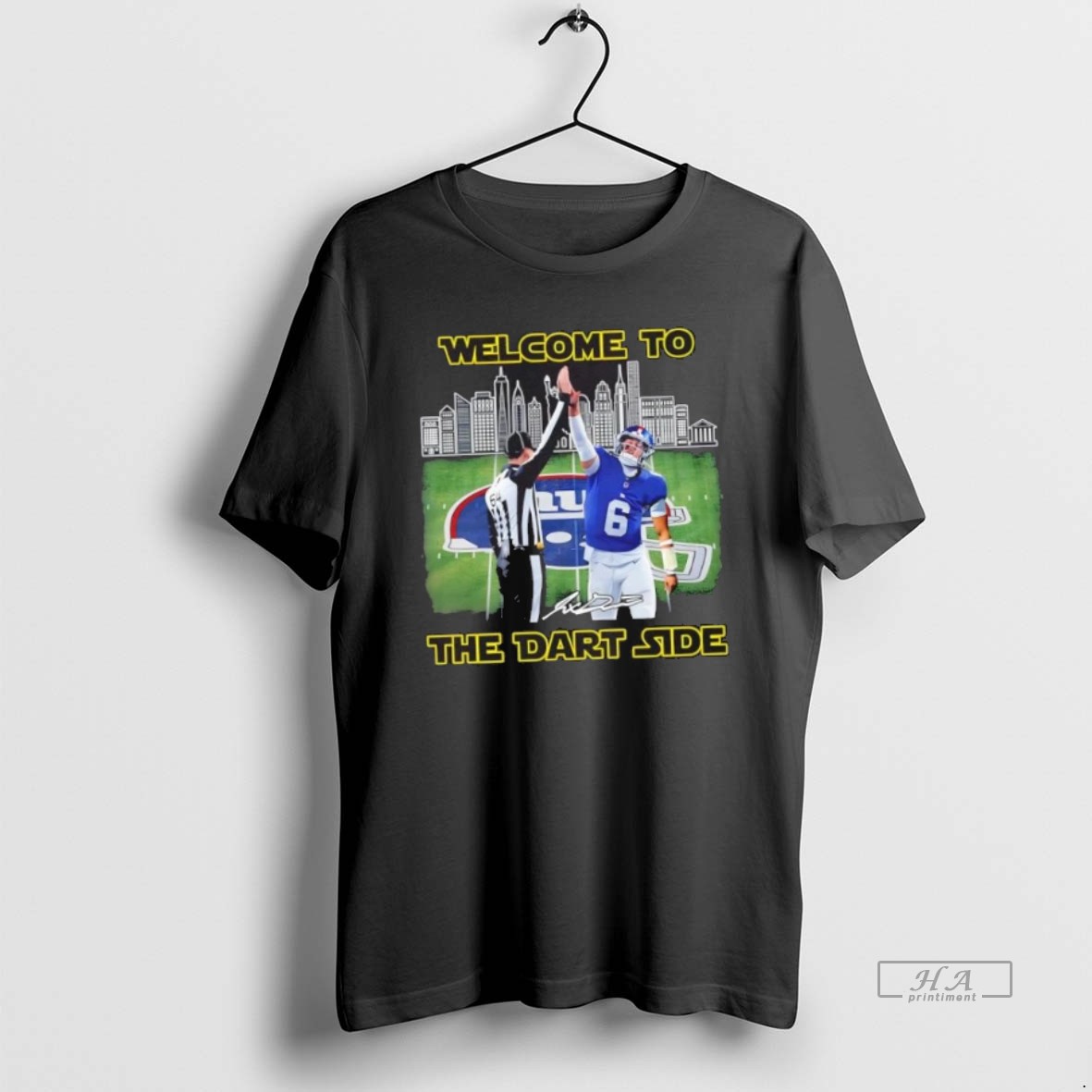 Official New York Giants Jaxson Dart Welcome To The Dart Side Skyline Shirt