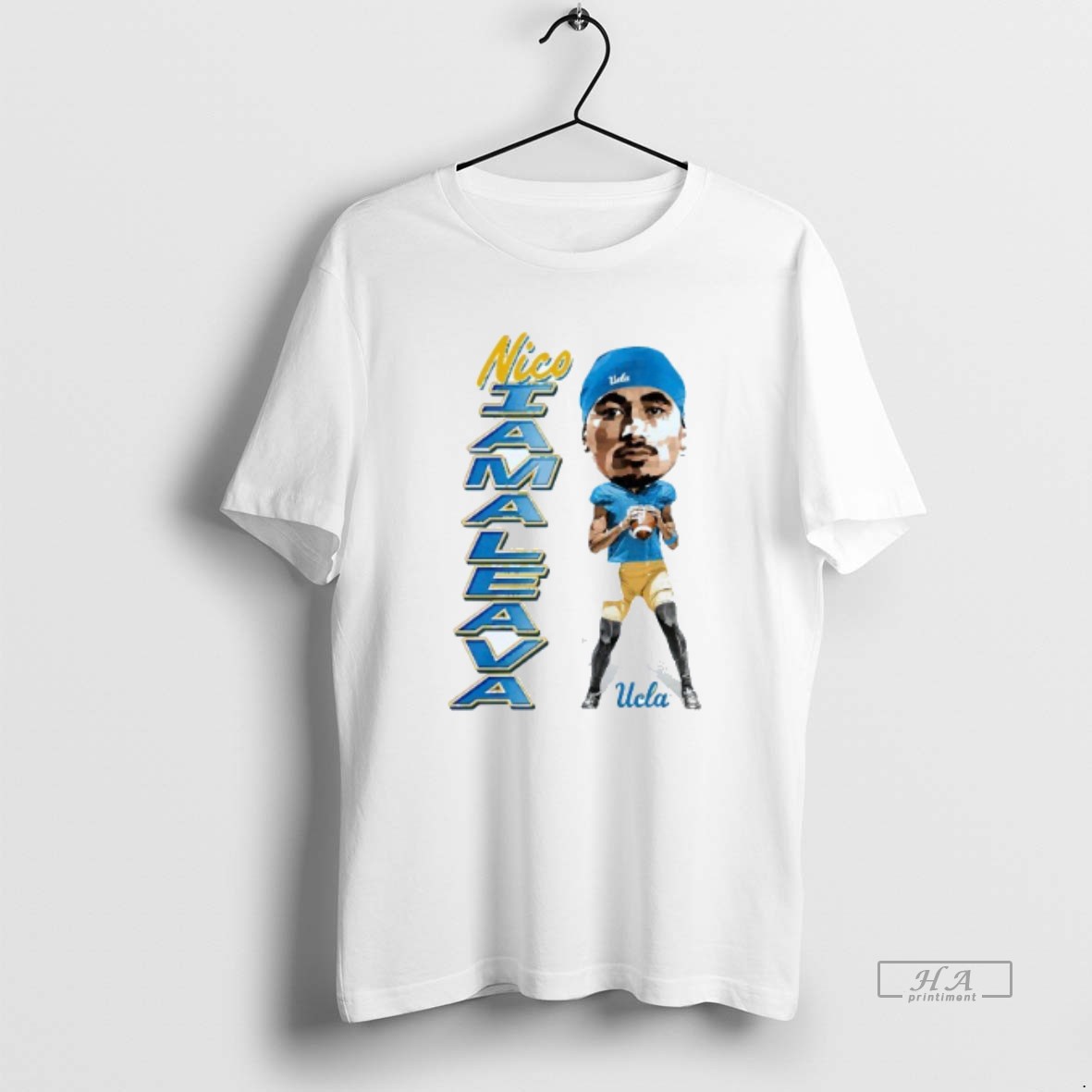 Official Nico Iamaleava Caricature Big Head Ucla Bruins Mens White Tee T Shirt