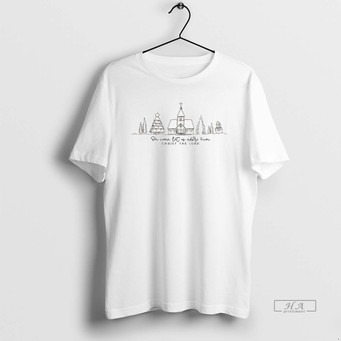 Official Oh Come Let Us Adore Him Christmas Church Scene Christ The Lord Shirt