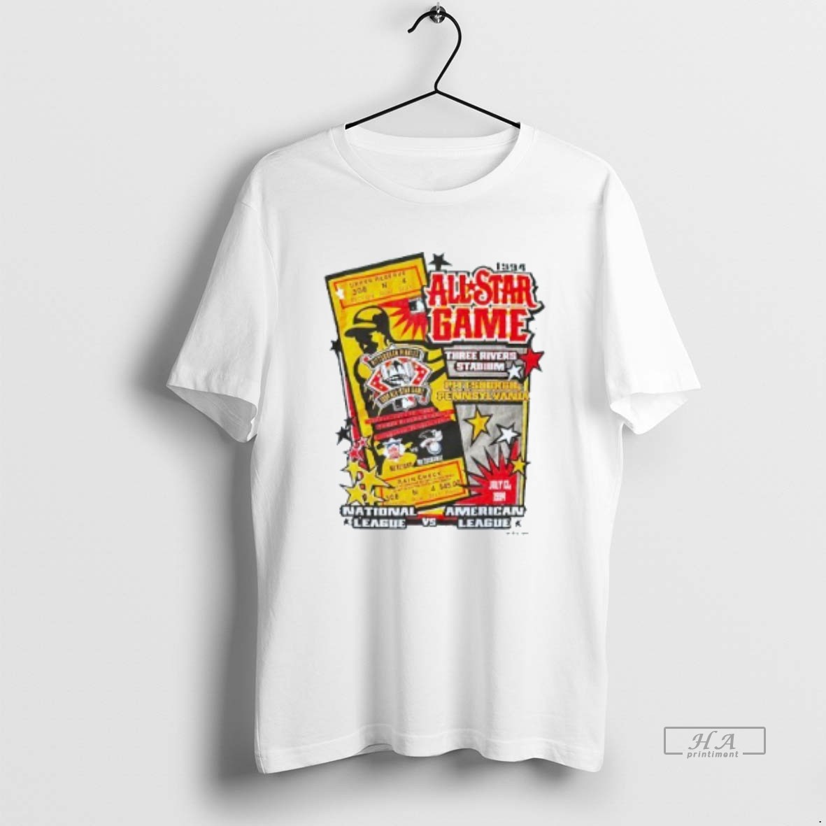 Official Pittsburgh Pirates 1994 Mlb All Star Game National League Vs American League Mens White Tee T Shirt