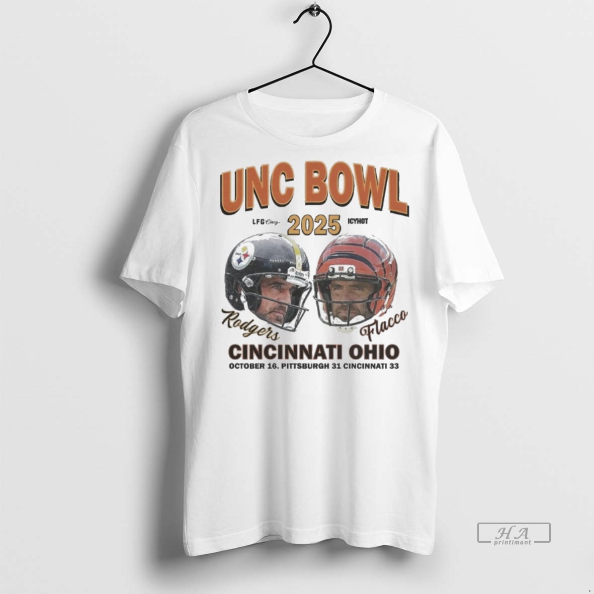 Official Pittsburgh Steelers Aaron Rodgers 31 33 Cincinnati Bengals Joe Flacco 2025 Unc Bowl Shirt Hoodie