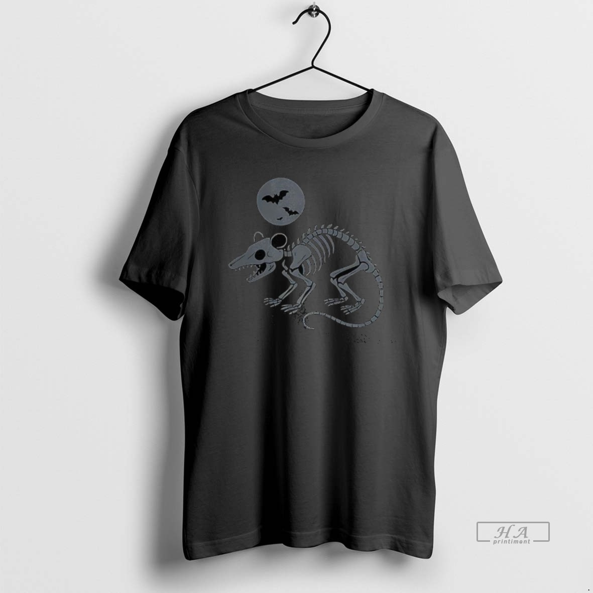 Official Playing Opossum Skeleton Under Moon With Bats Halloween T Shirt