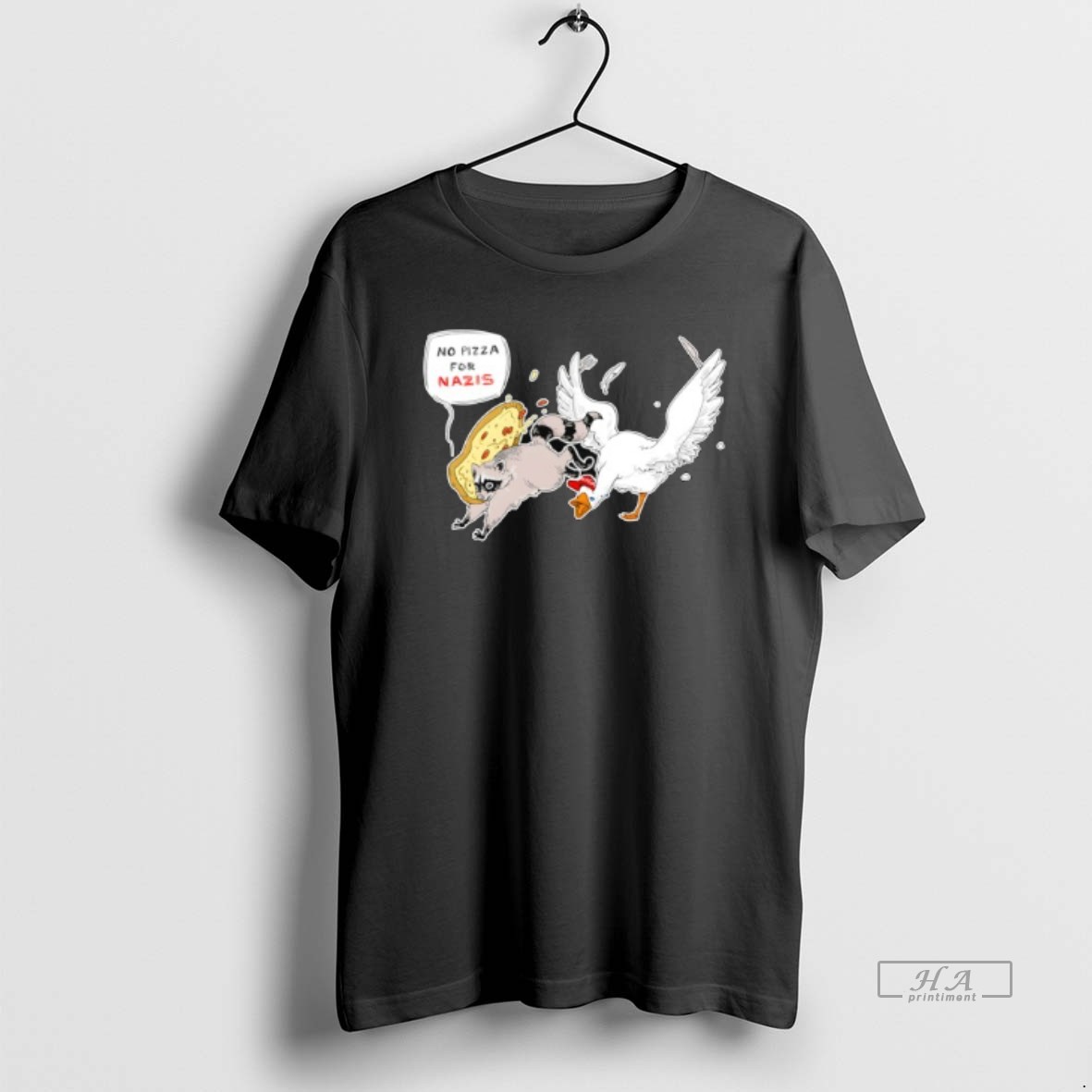 Official Raccoon And Goose No Pizza For Nazis Funny T Shirt