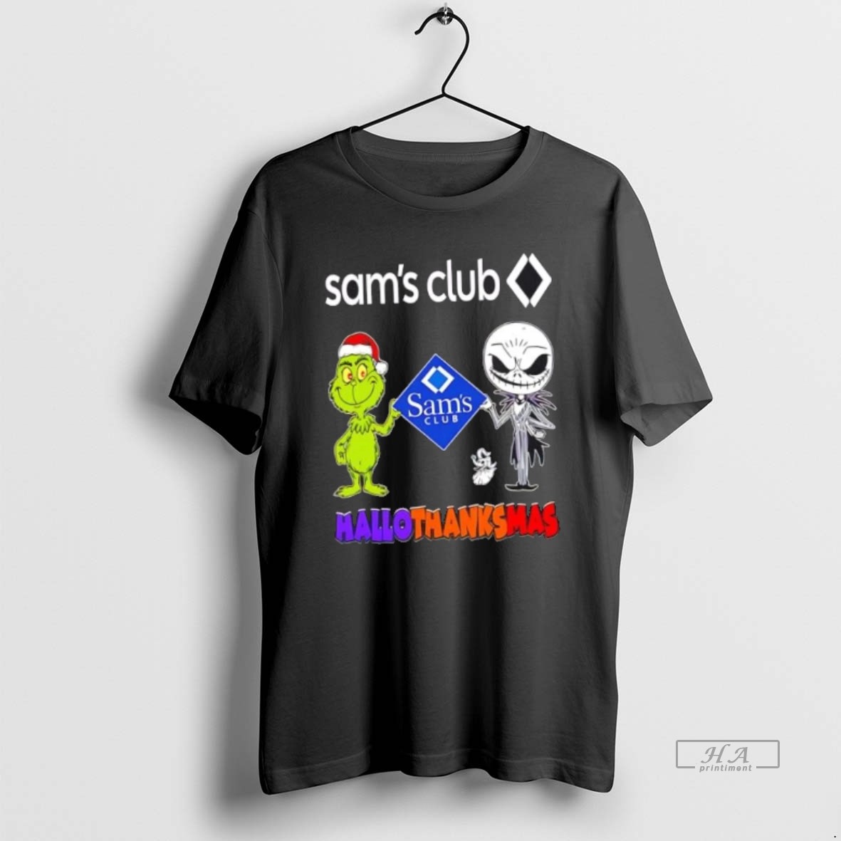 Official Sams Club X Grinch And Jack Skellington Friends Fist Bump Happy Hallothanksmas Shirt