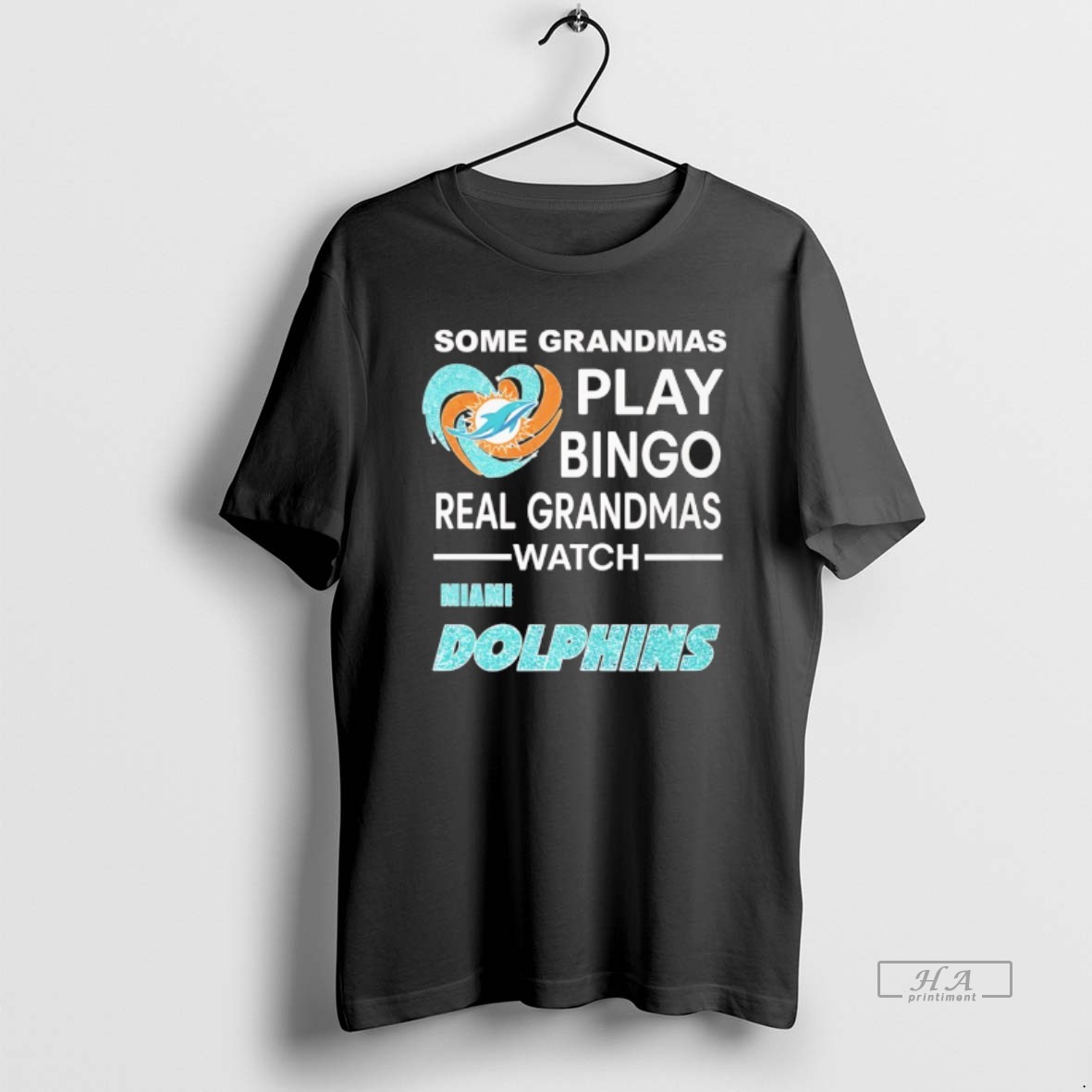 Official Some Grandmas Play Bingo Real Grandmas Watch Miami Dolphins Diamond Heart T Shirt