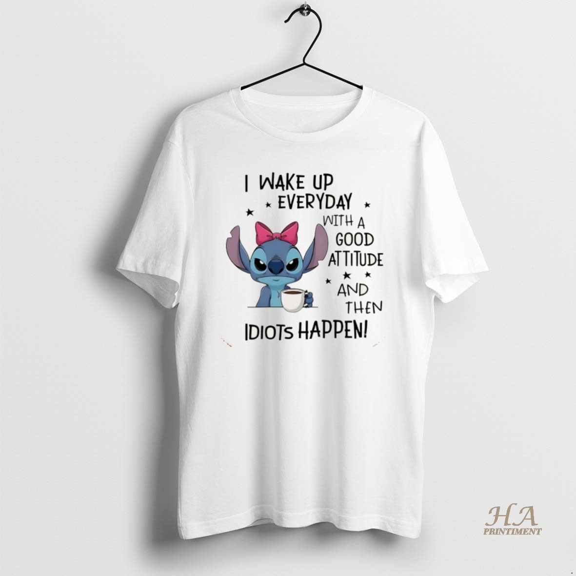 Official Stitch I Wake Up Everyday With A Good Attitude And Then Idiots Happen Christmas T Shirt