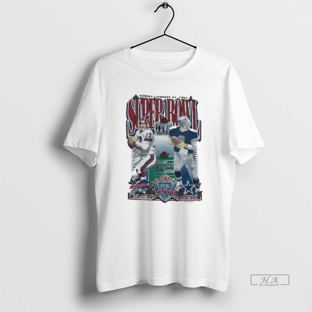 Official Sunday 1993 Super Bowl Xxvi Buffalo Bills Vs Dallas Cowboys Vintage Mens White Tee T Shirt