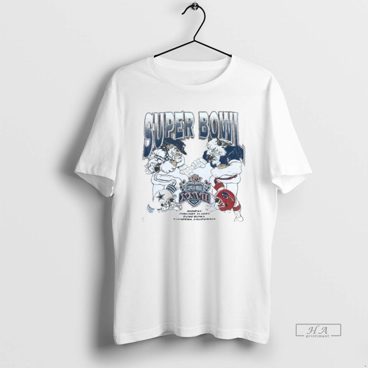 Official Super Bowl Xxvii Buffalo Bills Vs Dallas Cowboys Vintage Mens White Tee T Shirt