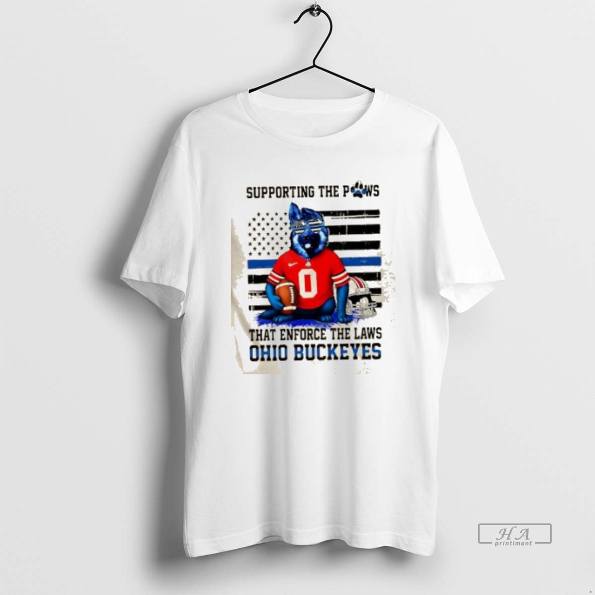 Official Supporting The Paws That Enforce The Laws Ohio State Buckeyes Dog Us Flag Shirt