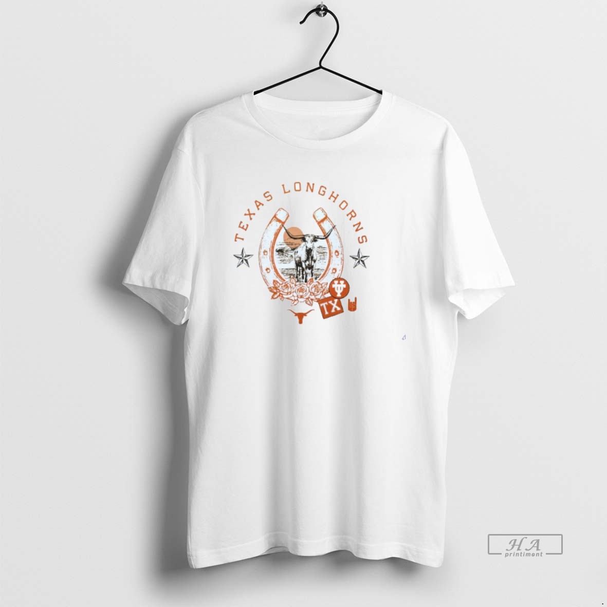 Official Texas Longhorns Bevo In Horseshoe Mens White Tee T Shirt