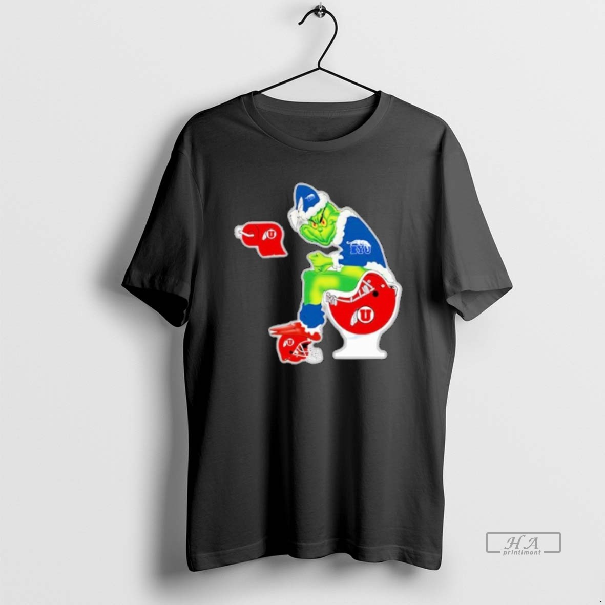 Official The Grinch Byu Cougars Sitting On Toilet Utah Utes Xmas Holiday Christmas T Shirt