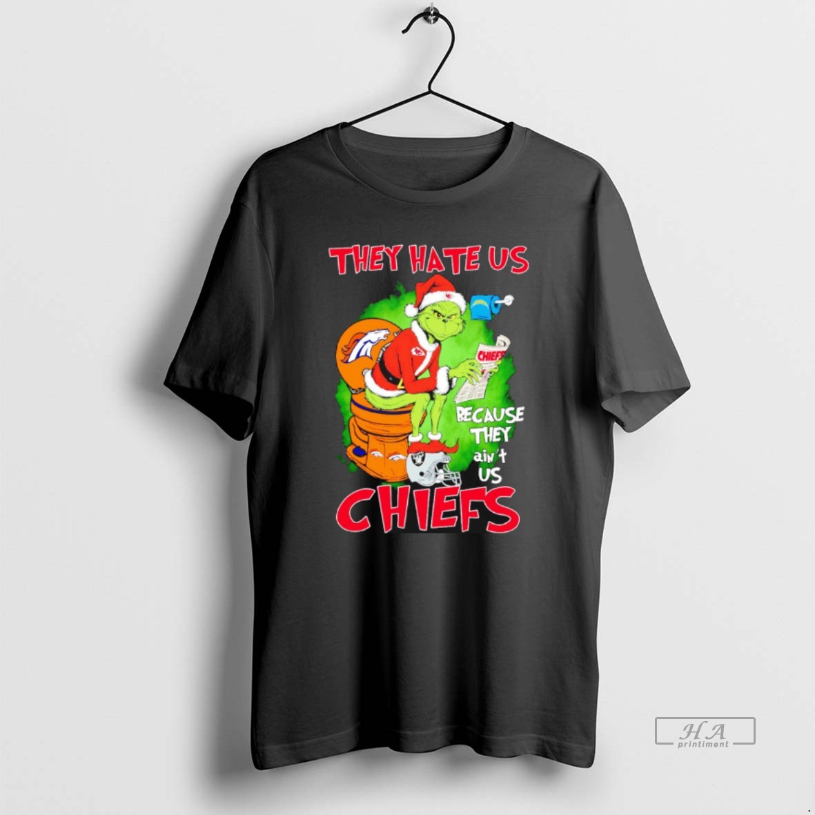 Official The Grinch Sitting On A Toilet Wearing A Kansas City Chiefs They Hate Us Because They Aint Us Chiefs Christmas Shirt