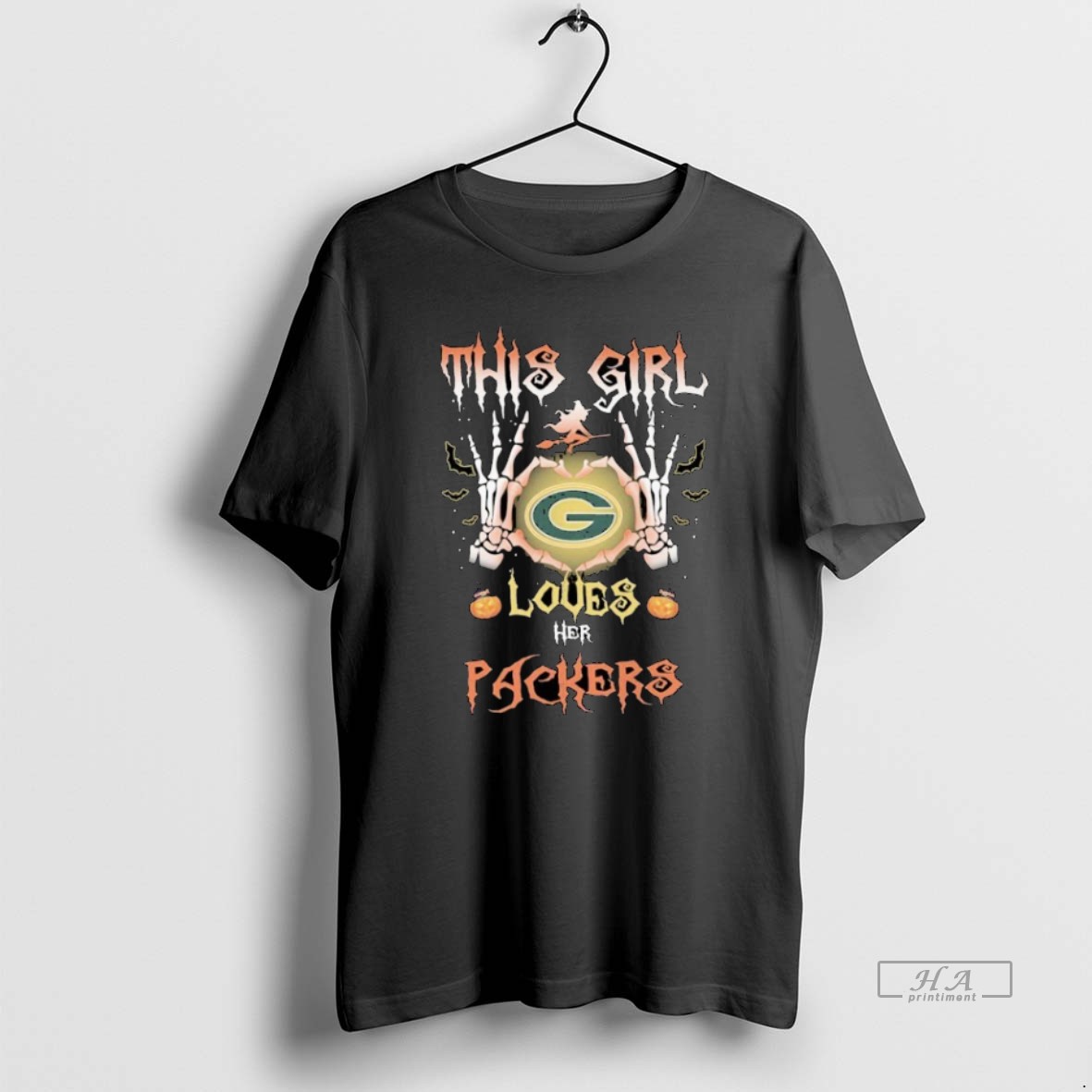 Official This Girl Loves Her Green Bay Packers Skeleton Heart Hands Halloween Shirt