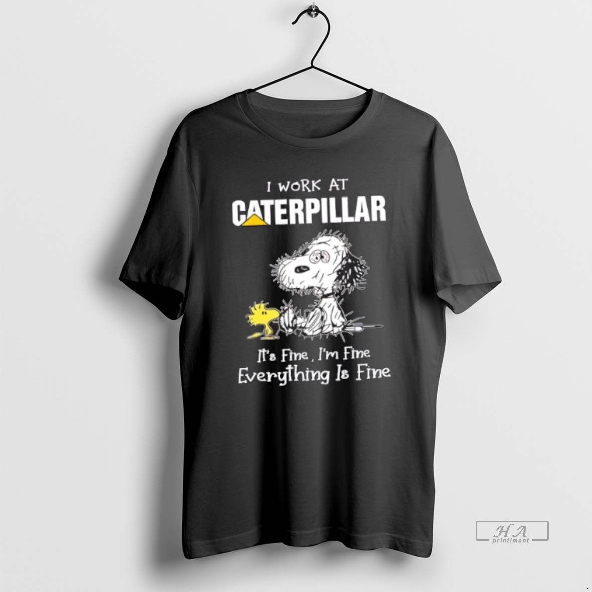 Official Tired Snoopy I Work At Caterpillar Its Fine Im Fine Everything Is Fine Shirt