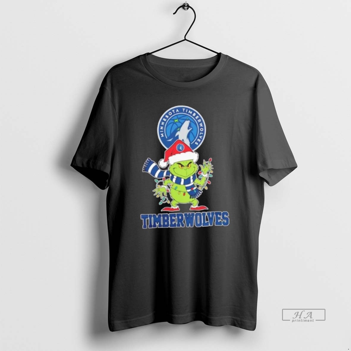 Official Trendy 2025 Minnesota Timberwolves Christmas Grinch Santa Hat Holiday Tee Shirt