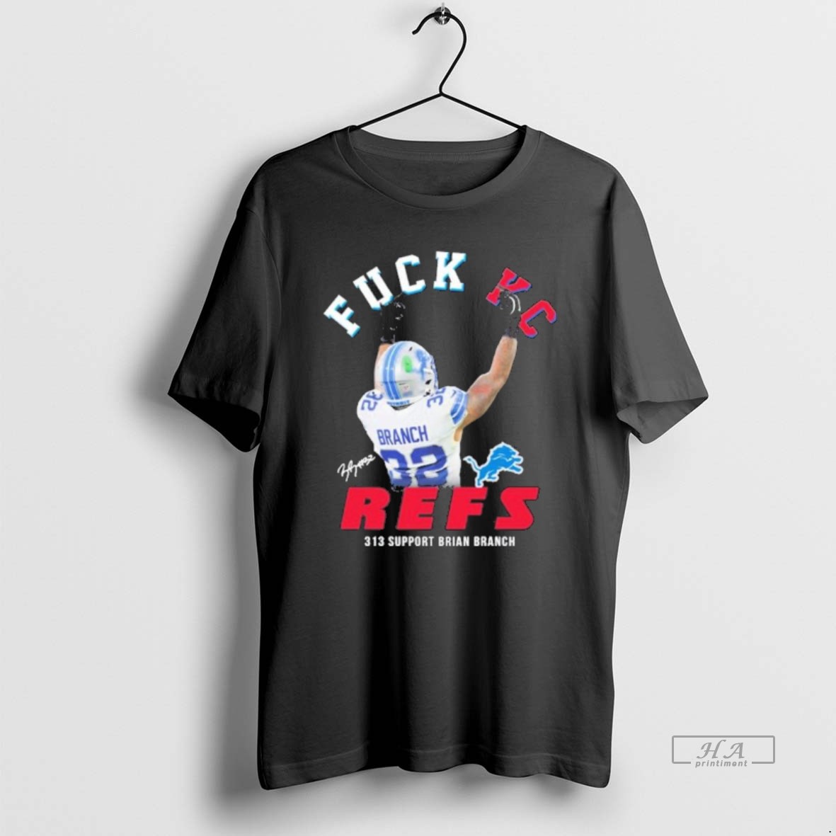 Official Trendy 313 Support Brian Branch Fuck Kc Refs Tee Shirt