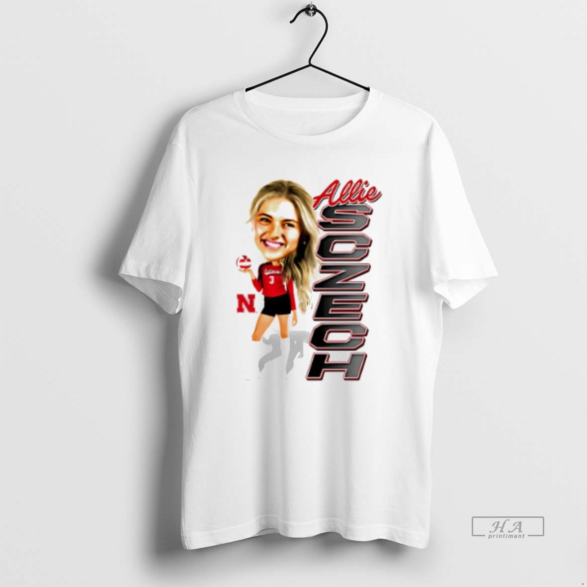 Official Trendy Allie Sczech Nebraska Volleyball Caricature Tee Shirt