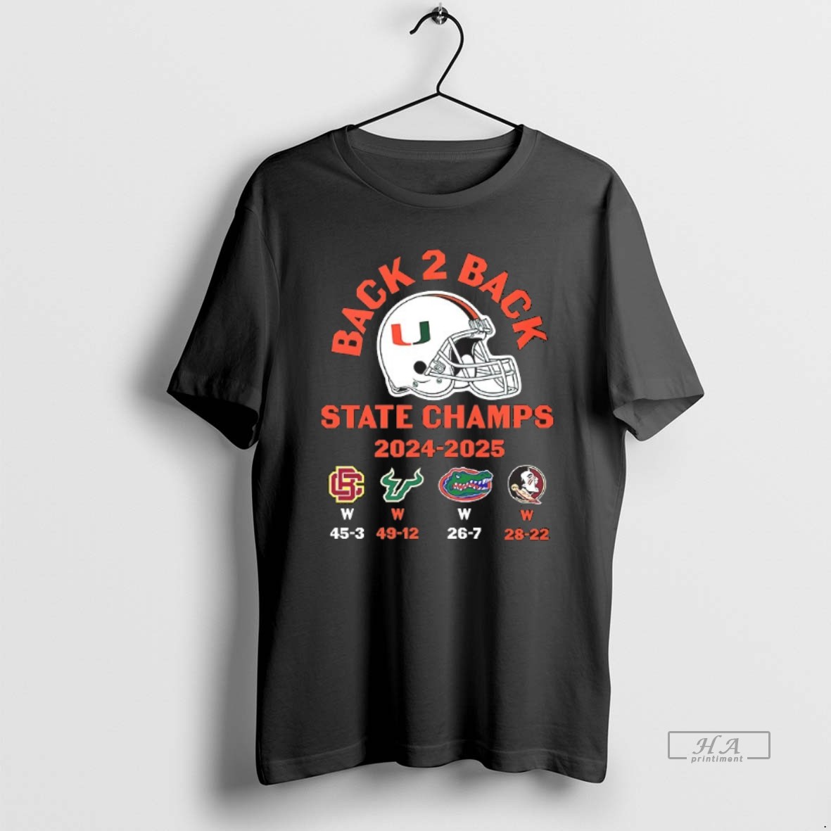 Official Trendy Back 2 Back Miami Hurricanes Football State Champs 2024 2025 Helmet Tee Shirt