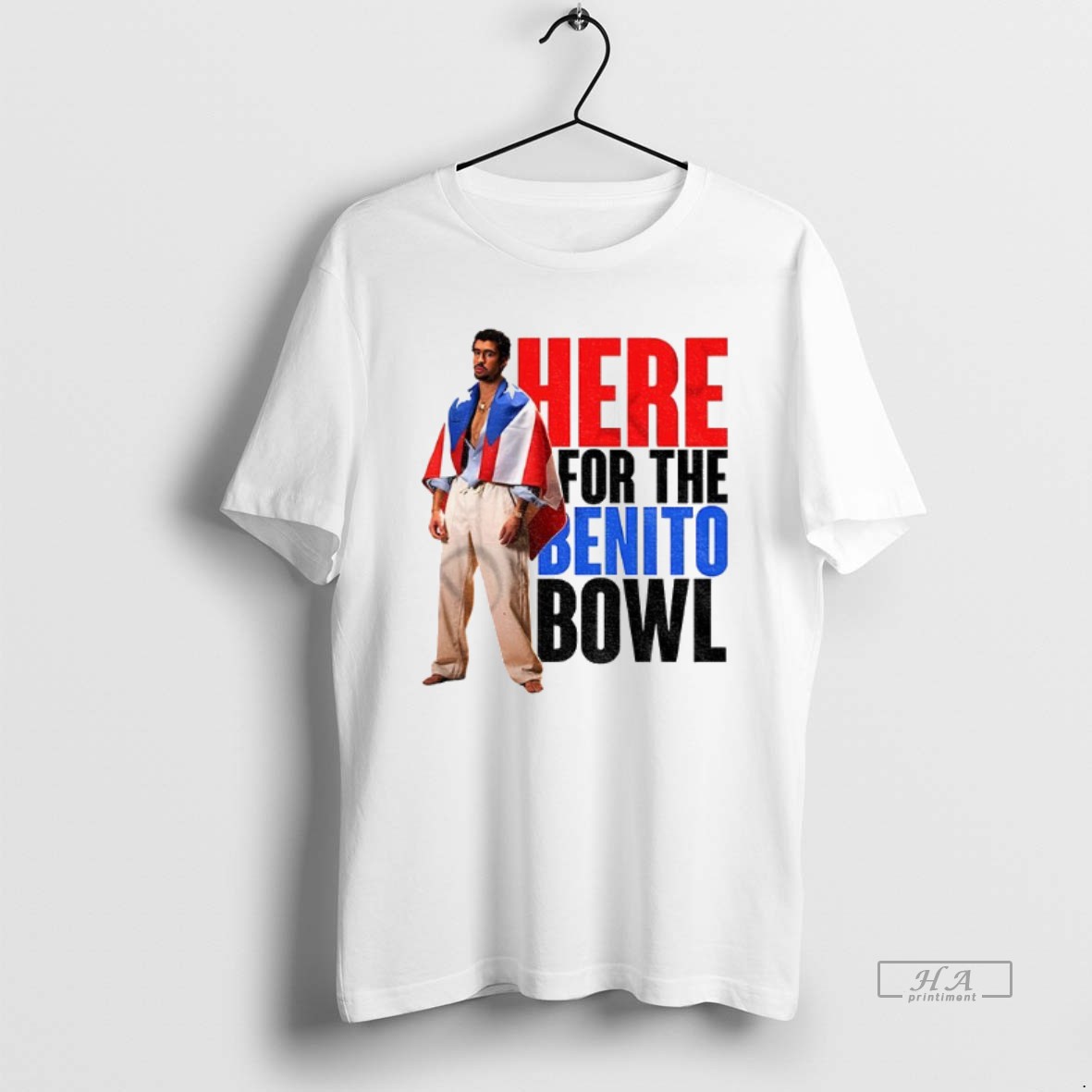 Official Trendy Bad Bunny Super Bowl Halftime Here For The Benito Bowl 2026 Nfl Tee Shirt
