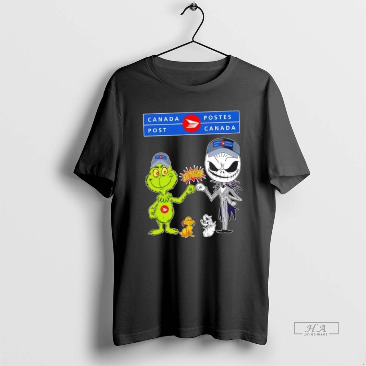 Official Trendy Canada Post X Grinch And Jack Skellington Fist Bump Uniwilling Friends Tee Shirt