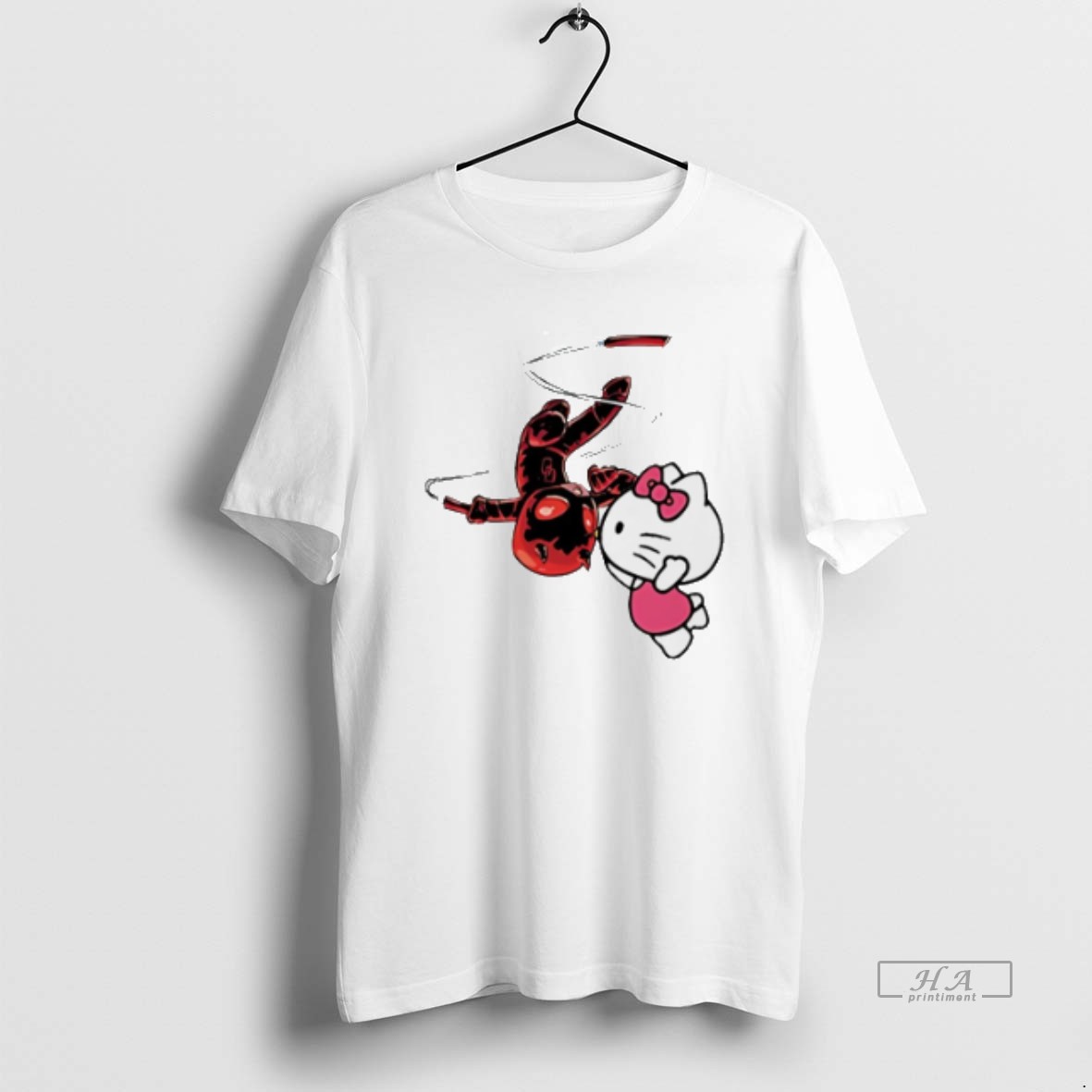 Official Trendy Daredevil With Hello Kitty Kissing Cartoon Tee Shirt