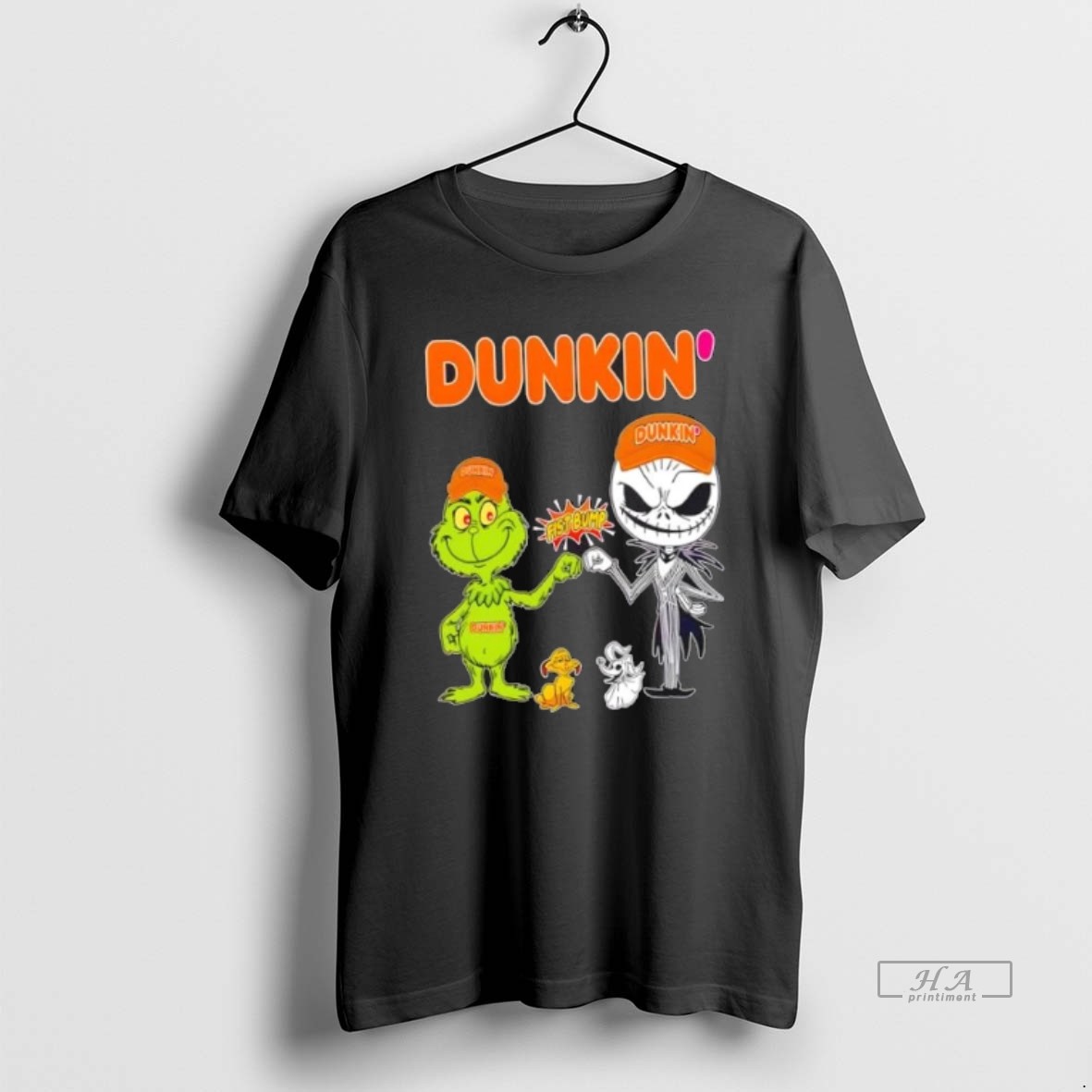 Official Trendy Dunkin X Grinch And Jack Skellington Fist Bump Uniwilling Friends Tee Shirt