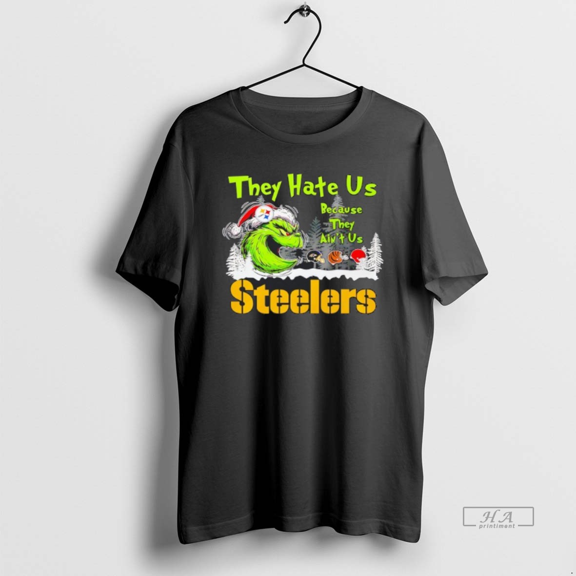 Official Trendy Grinch They Hate Us Because They Aint Us Pittsburgh Steelers Christmas Tee Shirt