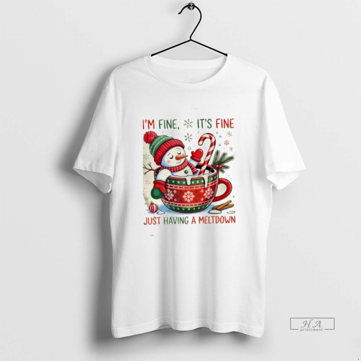 Official Trendy Im Fine Its Fine Just Having A Meltdown Snowman Christmas Tee Shirt